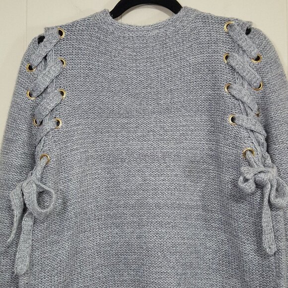 Jella C Frayed Lace up sweater heather gray sz S - Picture 5 of 8